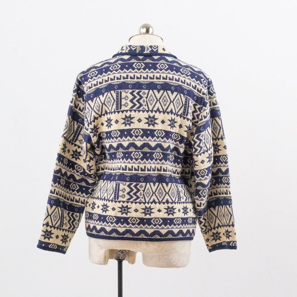 Vintage M Cotton Southwestern Sweater Jacket Blue - Picture 6 of 10